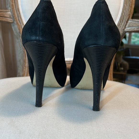 NINE WEST Black Suede Platform Peep toe Stiletto High Heel Pump Size 9.5 - Picture 6 of 11